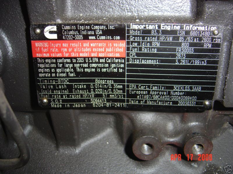 Cummins N14 Engine Serial Number Location